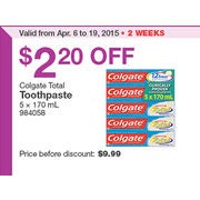Colgate Total Toothpaste - $7.79 ($2.20 Off)