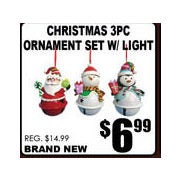 Christmas 3Pc Ornament Set w/Light - $6.99
