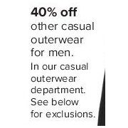Select Casual Outerwear for Men - 40% off