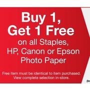 All Staples, HP, Cannon Or Epson Photo Paper  - BOGO Free