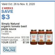 Simply Natural Organic Tomato Basil Pasta Sauce - $7.99 ($3.00 off)