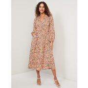 Waist-Defined Puff-Sleeve Floral Smocked Midi Dress For Women - $54.00 ($5.99 Off)