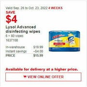 Lysol Advanced Disinfecting Wipes - $15.99 ($4.00 off)